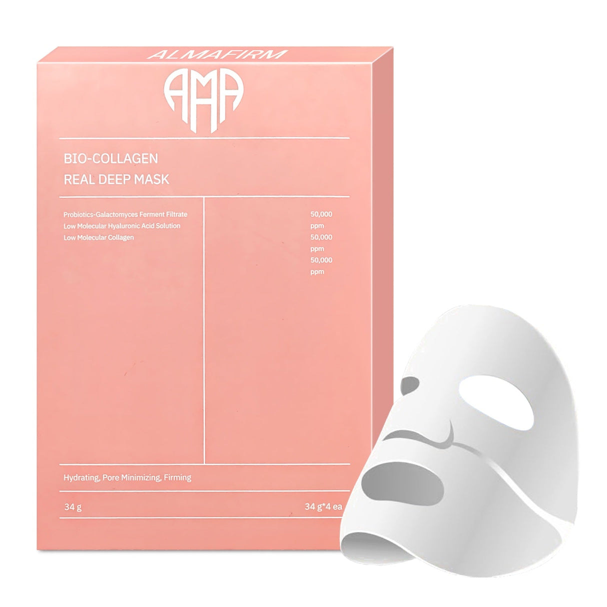 Mască coreeană de față cu bio-colagen, acid hialuronic, ceramide și peptide – 1 cutie (4 bucăți)
