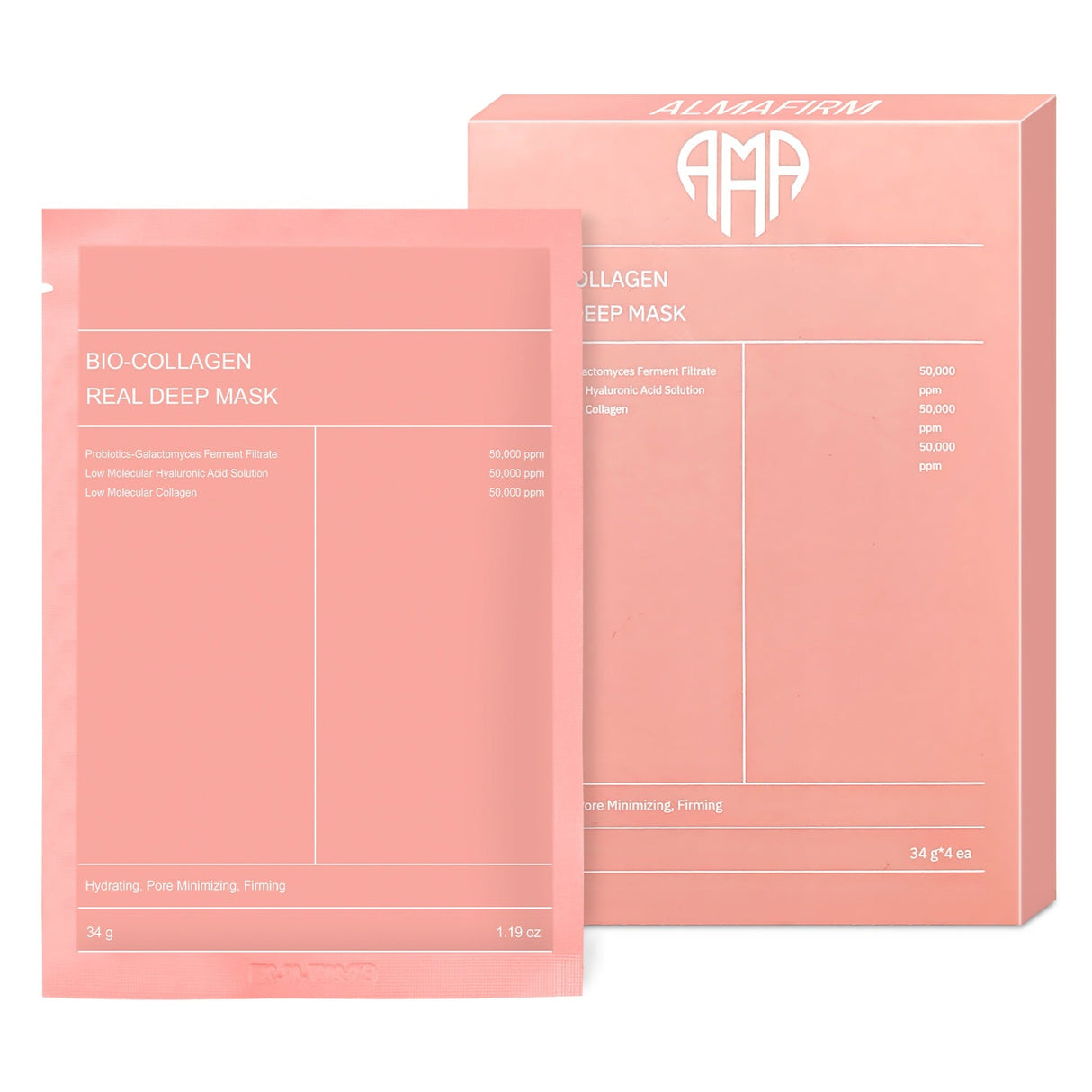 Mască coreeană de față cu bio-colagen, acid hialuronic, ceramide și peptide – 1 cutie (4 bucăți)