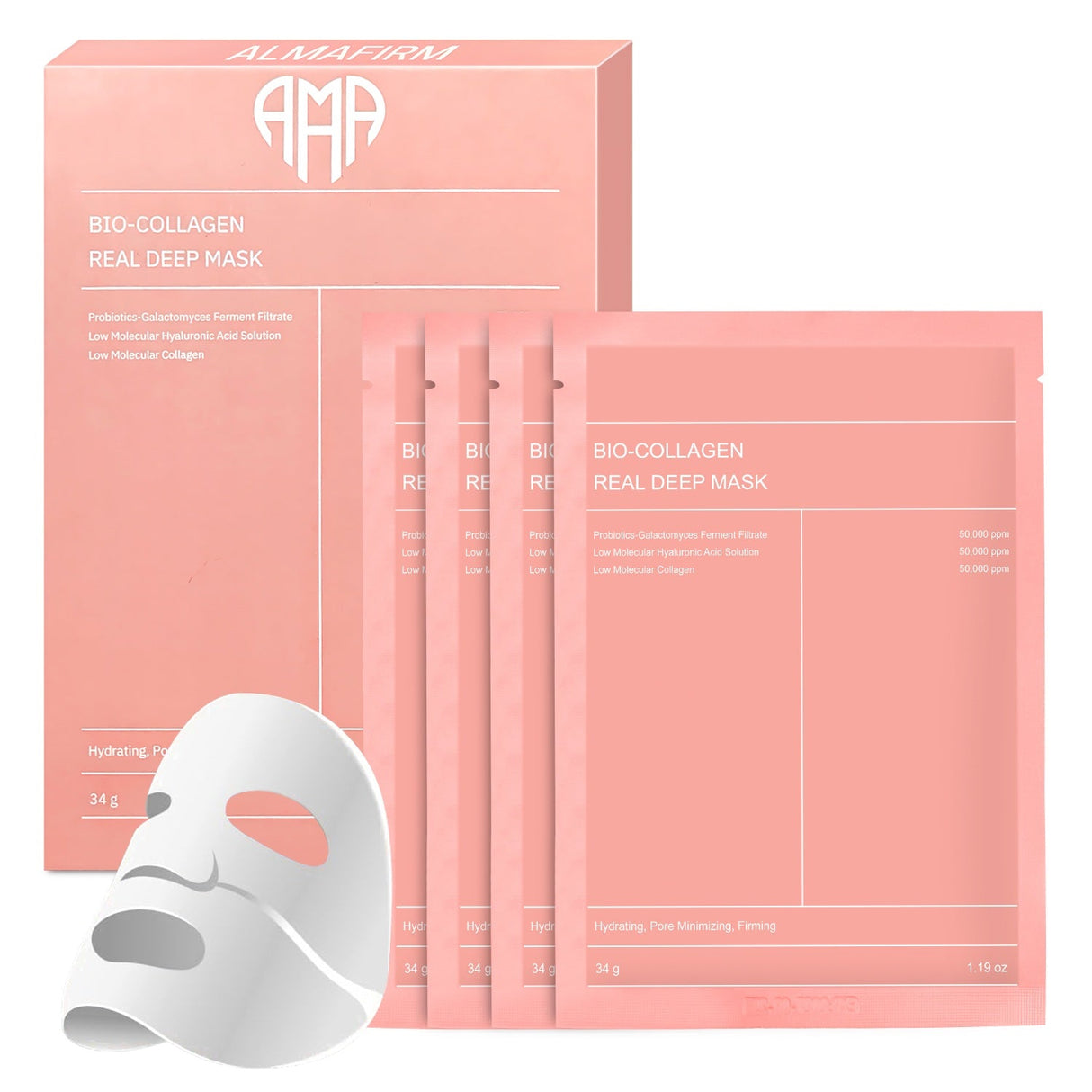 Mască coreeană de față cu bio-colagen, acid hialuronic, ceramide și peptide – 1 cutie (4 bucăți)