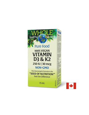 Vitamin D3 250 IU + K2 30 µg Whole earth and sea® - For bones, immunity and healthy blood vessels, 15 ml drops - Nutra Best Europe