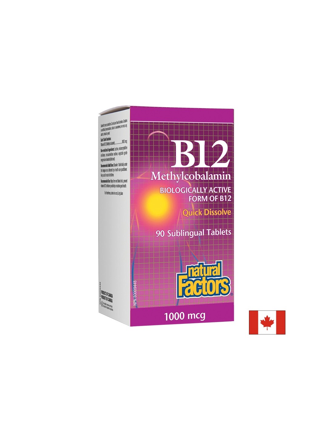 B12 Metilcobalamină/ Vitamina B12 (metilcobalamină) 1000 µg, 90 comprimate sublinguale Natural Factors