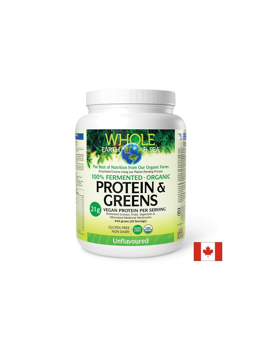 Whole earth and sea® 100 proteine ​​organice fermentate și verdeață (nearomatizate), 640 g pulbere