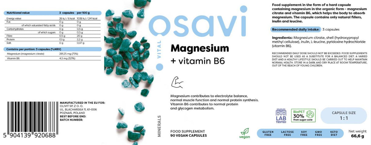 Citrat de magneziu + Vitamina B6 - 90 capsule