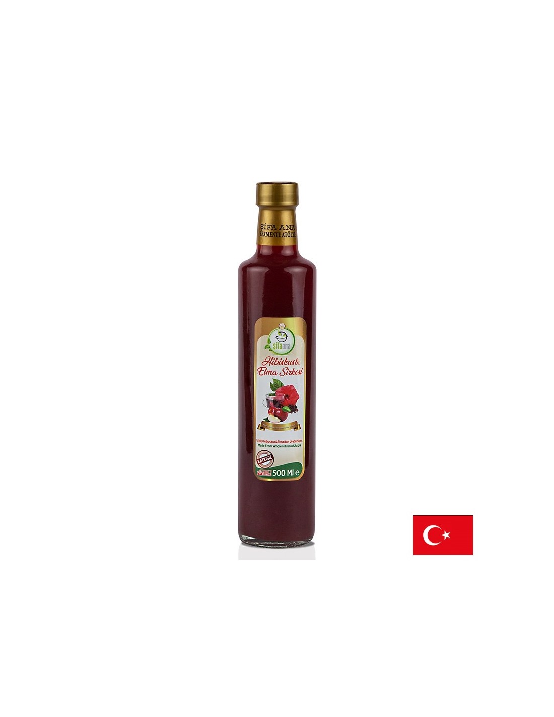 Oțet natural de mere cu hibiscus - controlul tensiunii arteriale și al colesterolului, 500 ml